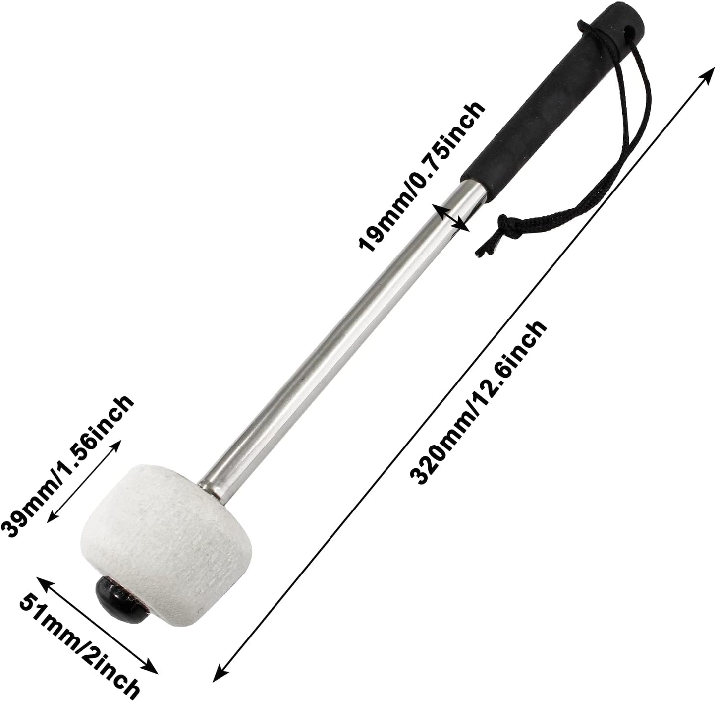 2 Pzas Mazo Bombo Palo Fieltro Lana 32cm Antideslizante