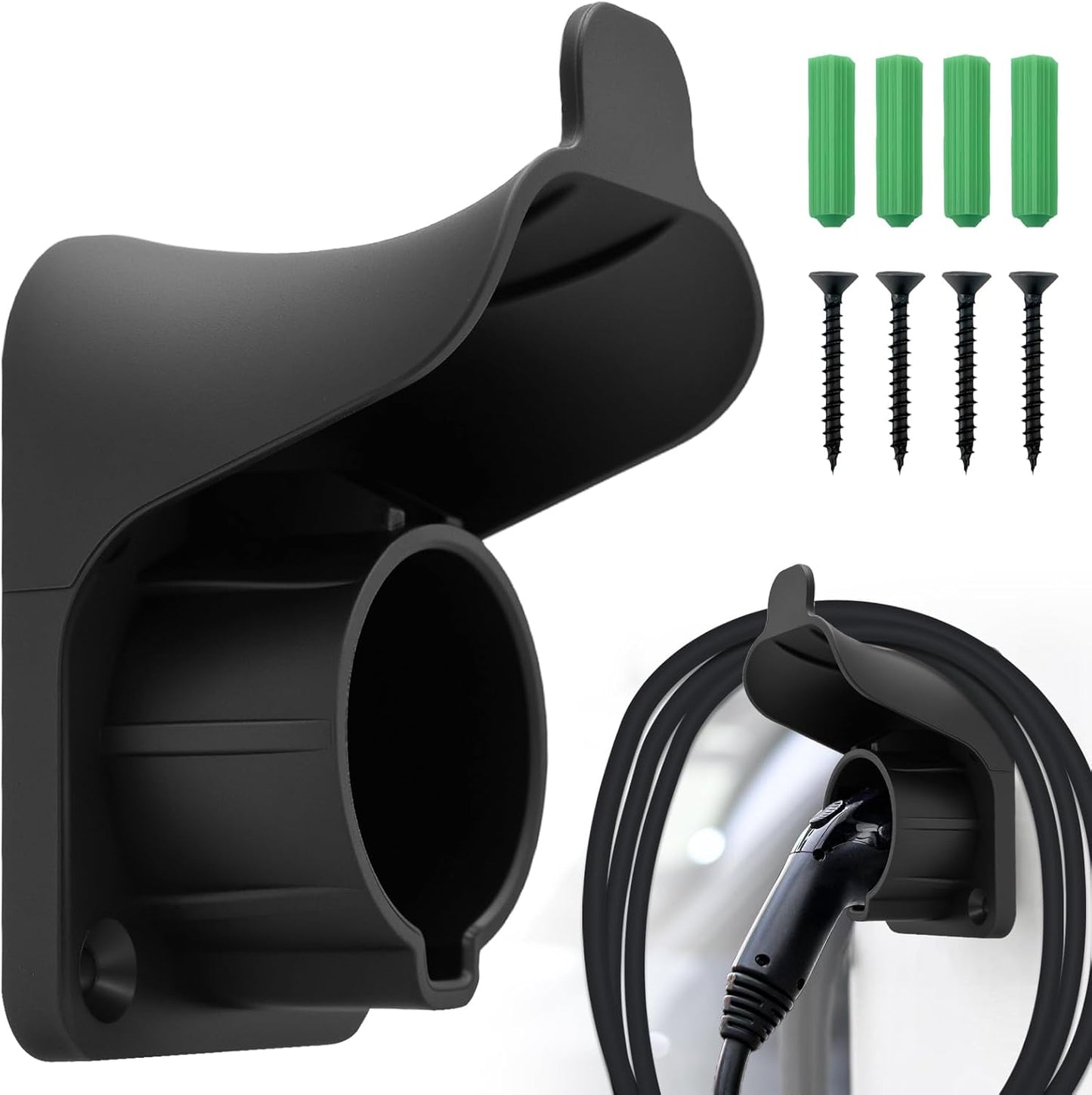 Soporte pared cargador eléctrico SAE J1772 organiz. cables
