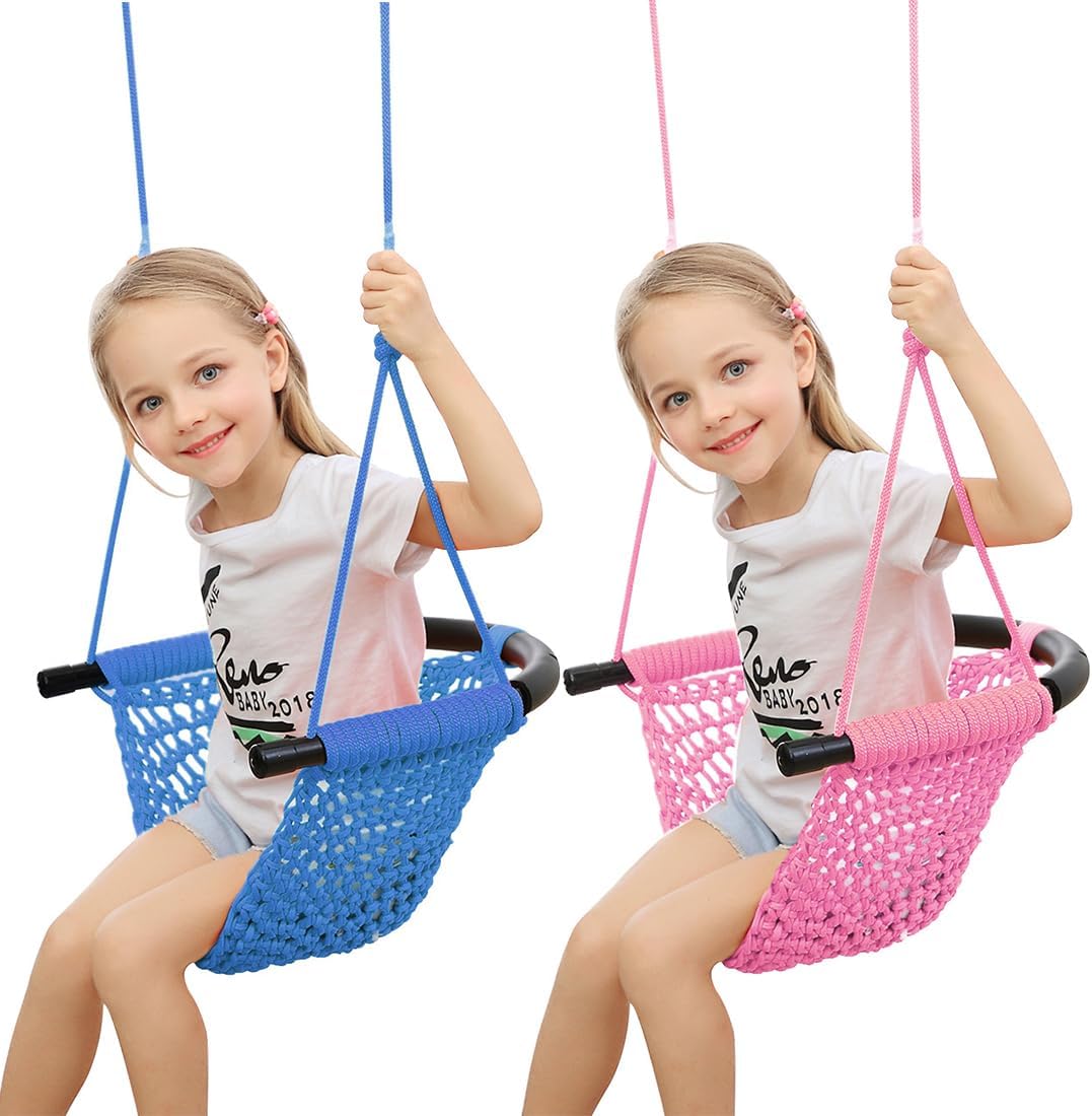 Columpio tejido a mano niños cuerdas ajustables azul
