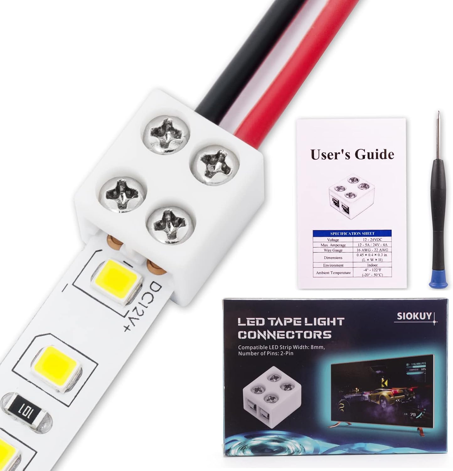 20 Pzas Conectores LED 10mm 2 Pines Sin Soldadura