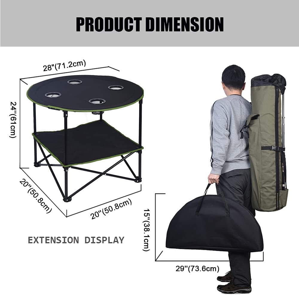 Mesa camping plegable ligera 4 portavasos negro verde