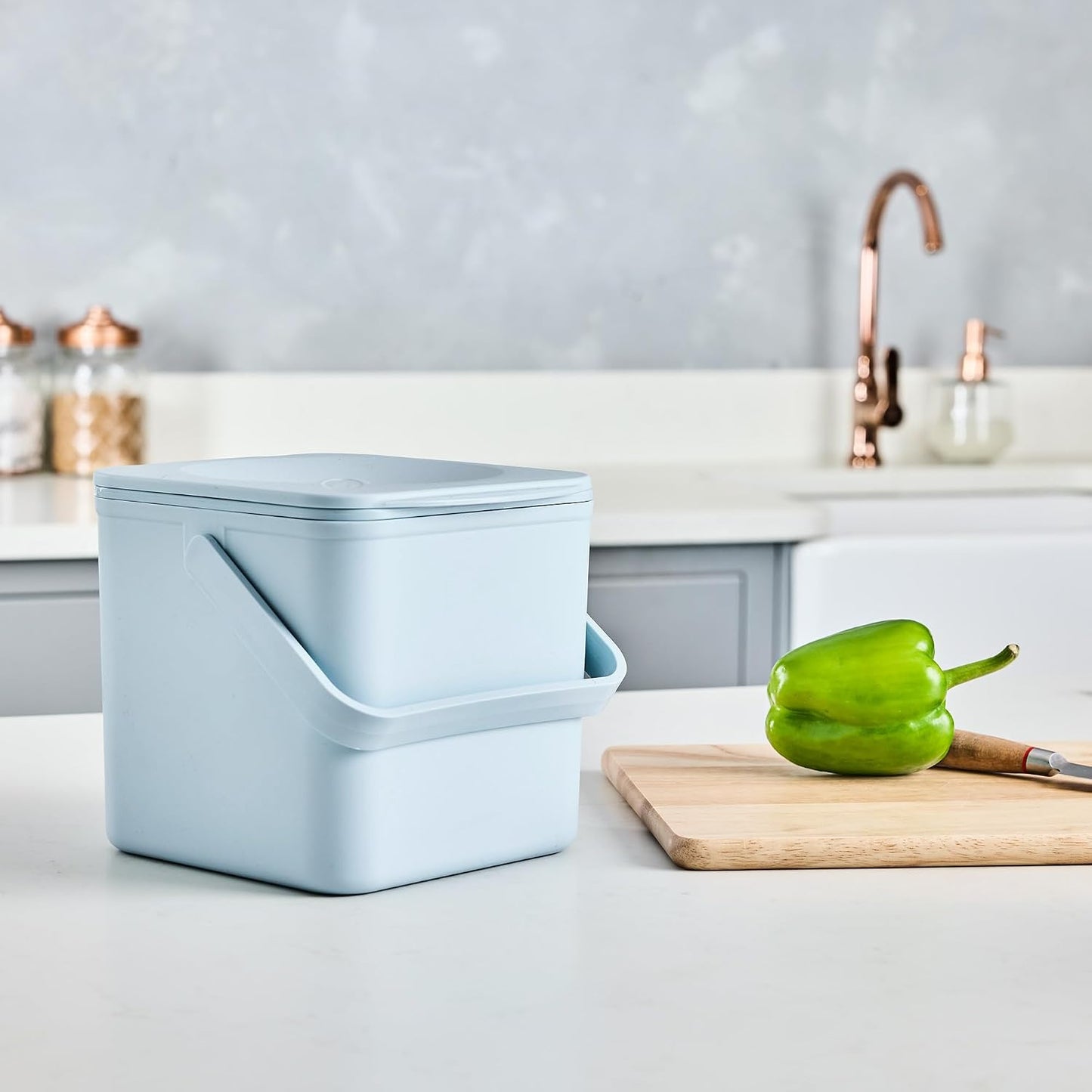Contenedor compost cocina 3.5L interior fácil limpiar azul