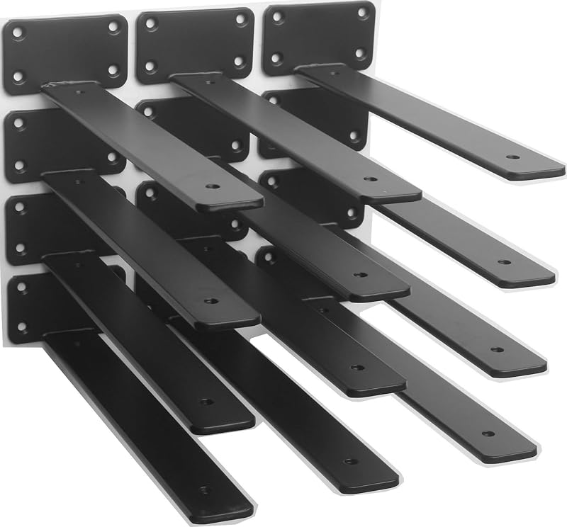12 Pzas Soporte Estante Flotante Hierro Negro 10pulg