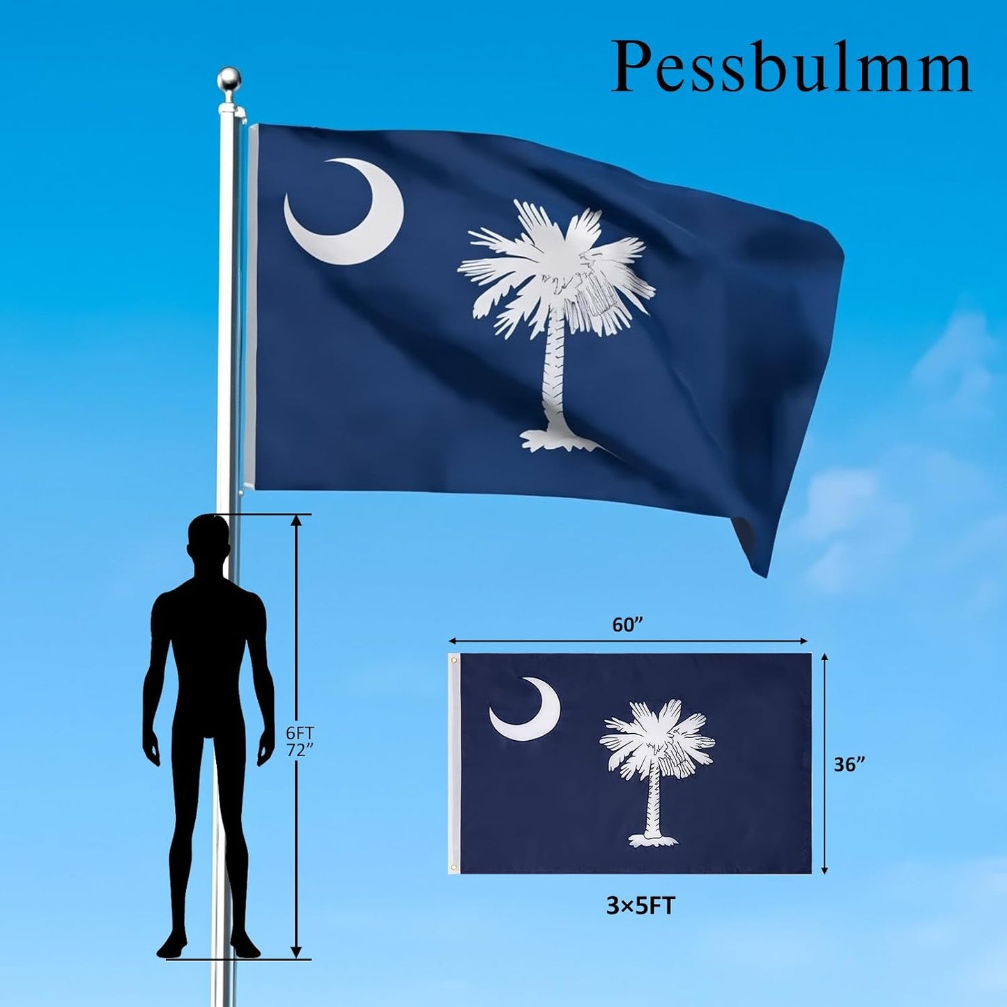 Bandera Carolina del Sur 3x5ft reforzada