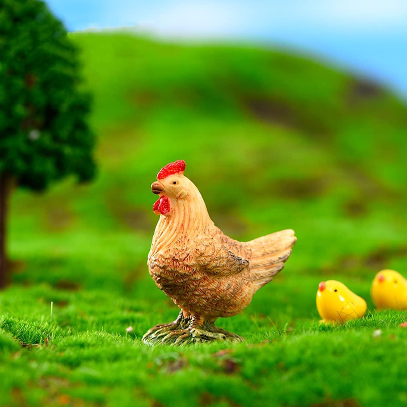 2 figuras mini gallo gallina decoración jardín hadas coleccionable