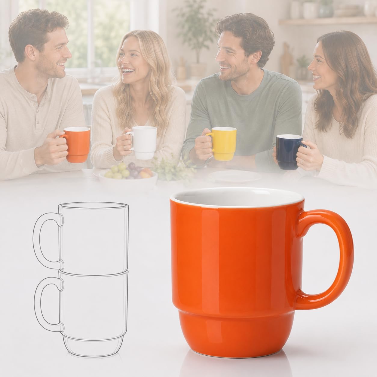Taza café porcelana apilable 16oz apta microondas