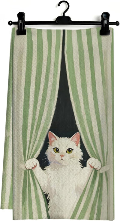 Toallas de cocina con diseño de gato a rayas verdes 16 x 24 pulgadas