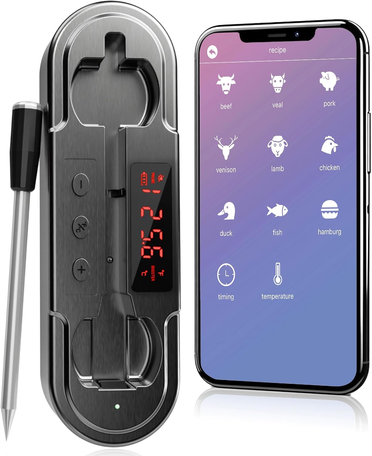 Termómetro inalámbrico Bluetooth para carne NIST ±0.5°F