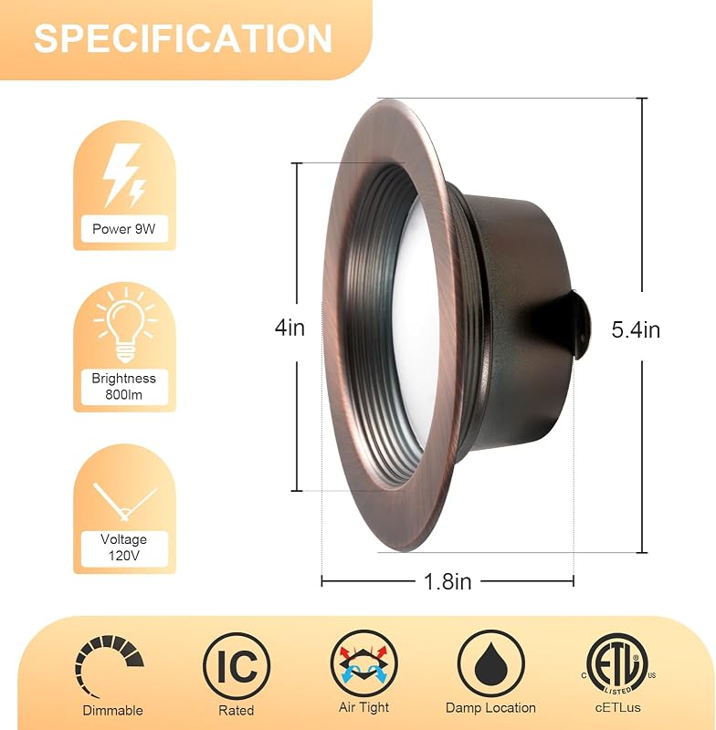 12 Lámpara bronce frotado aceite 4" LED empotrada regulable