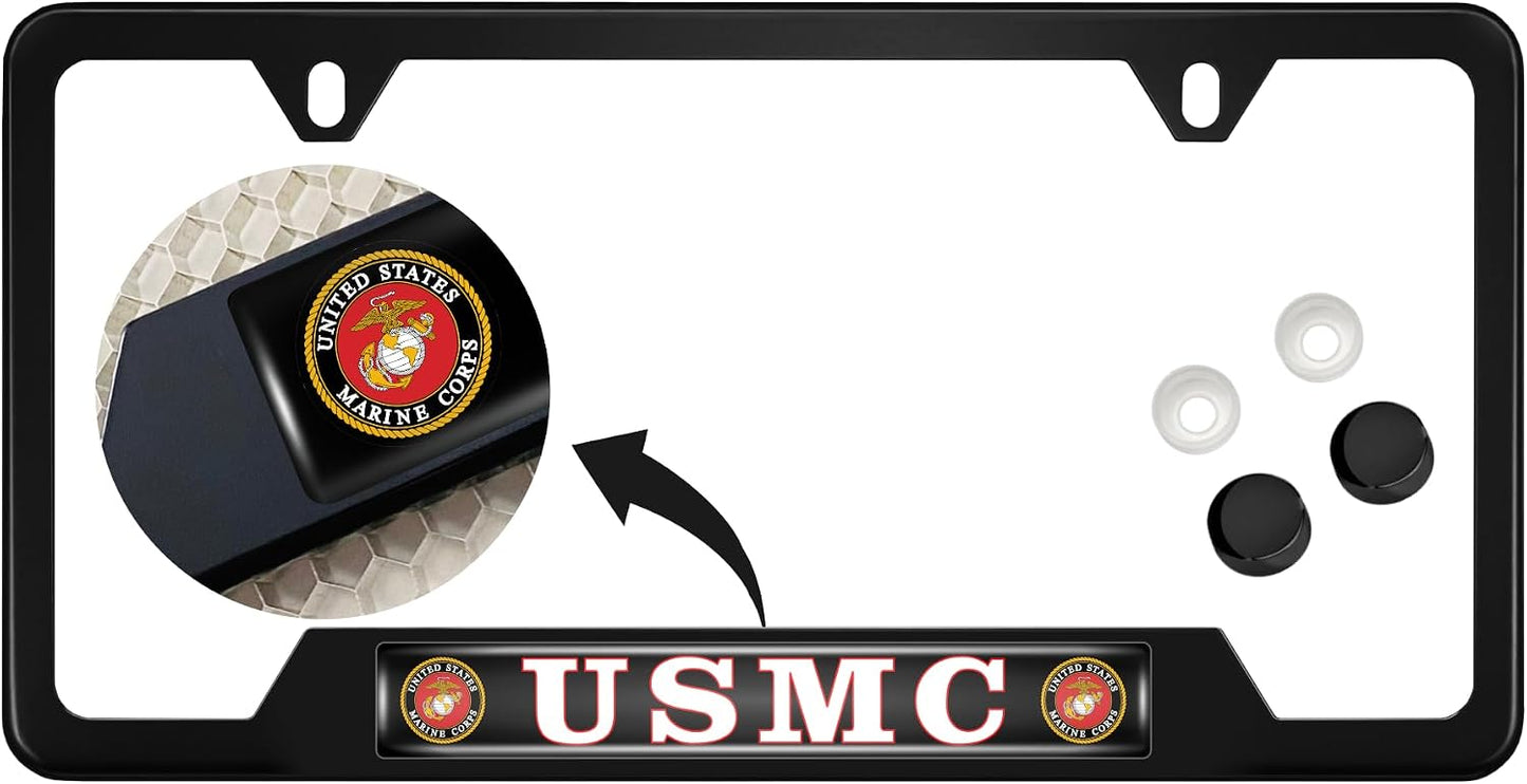 Marco placa matrícula acero inox negro mate 2 agujeros USMC