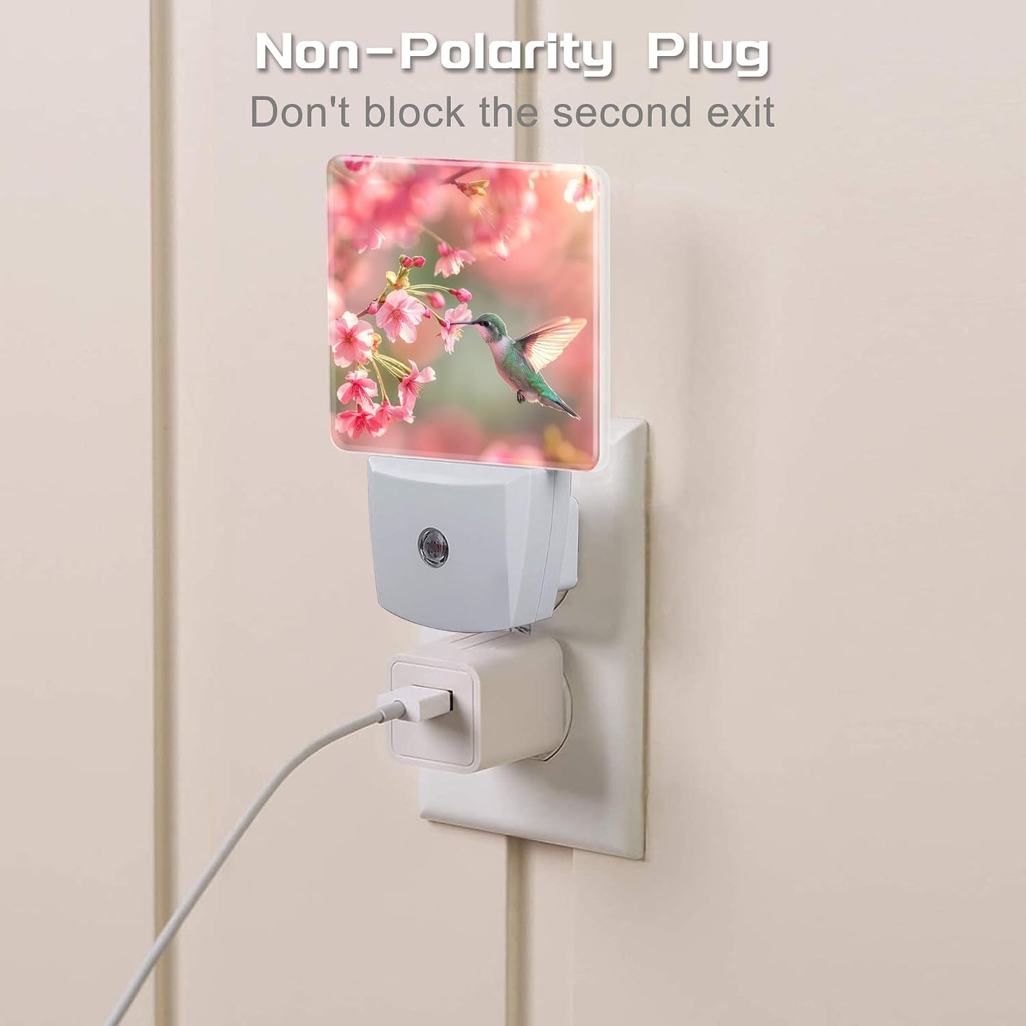 Luz Nocturna Colibrí con Flores Rosadas Enchufable 0.5w