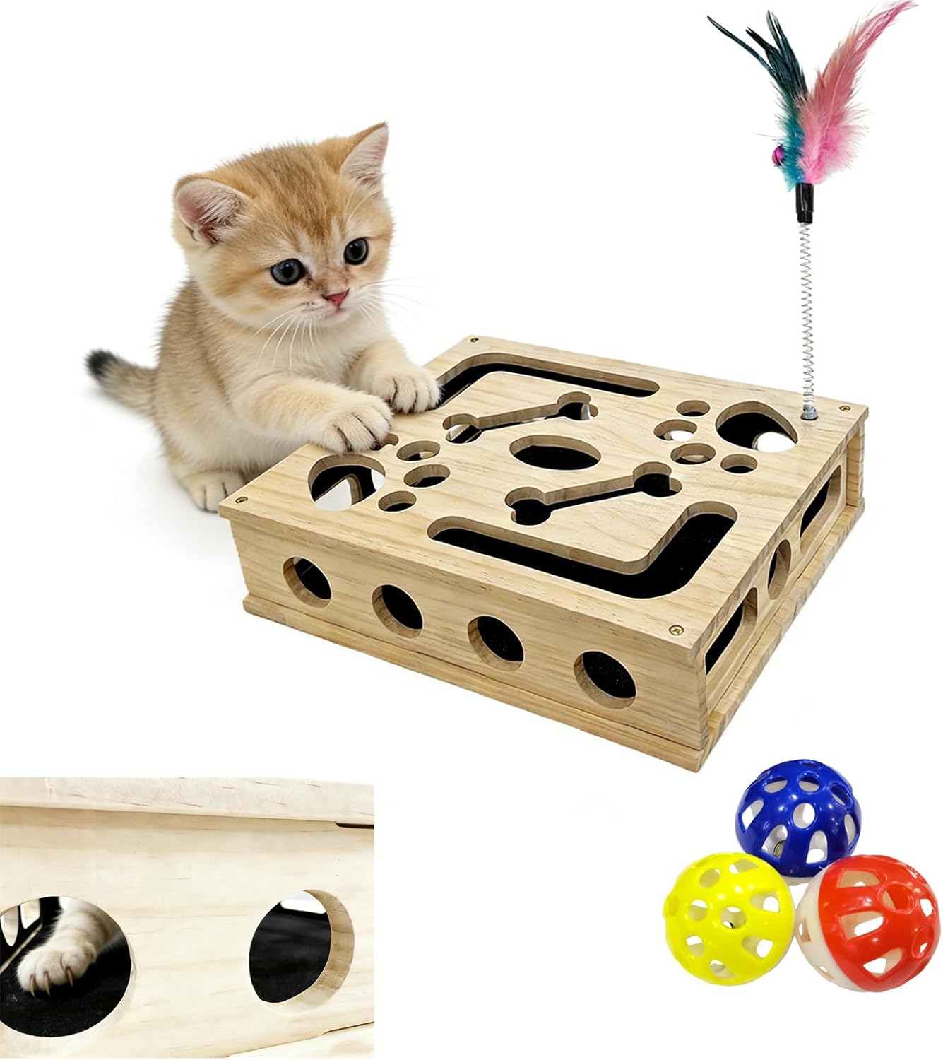 Caja enriquecimiento gatos con lija y bola campana