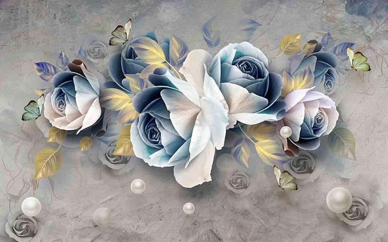 Mural 3D rosa acuarela floral retro sala dormitorio