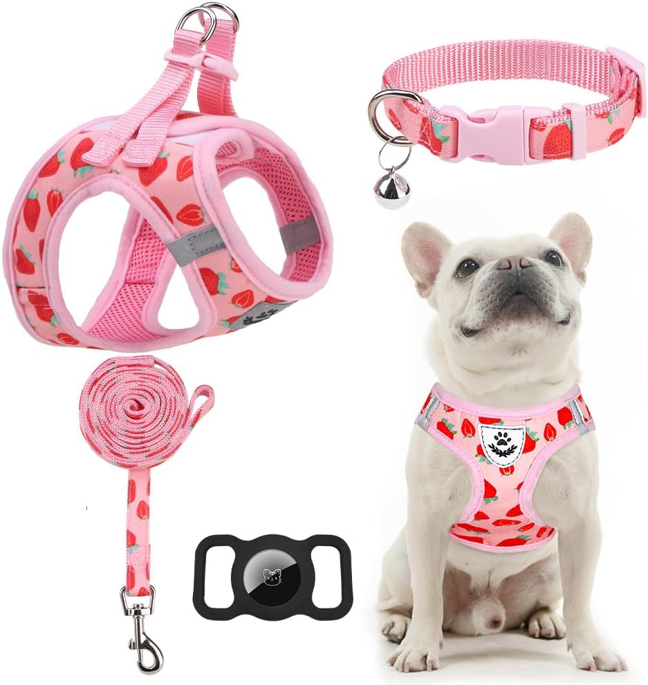 Arnés perro pequeño con soporte AirTag y collar suave