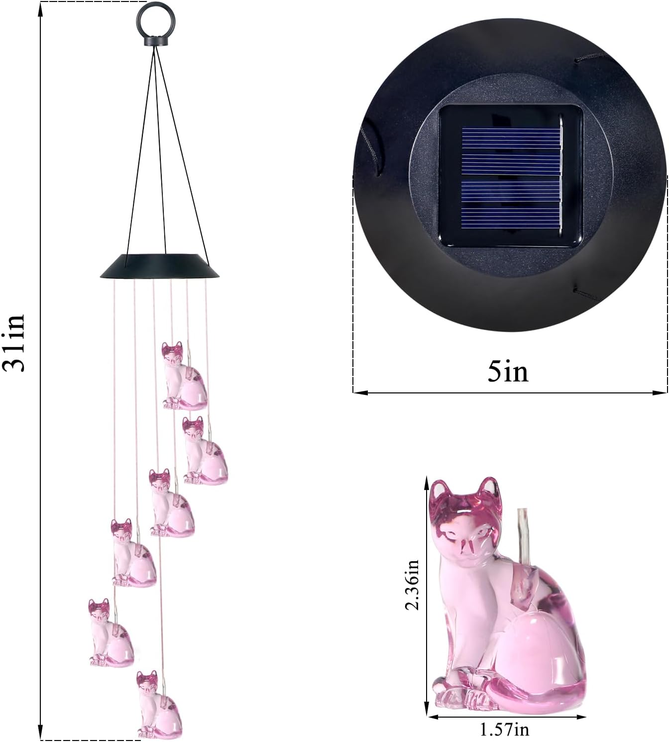 Campana viento solar forma gato luces impermeables