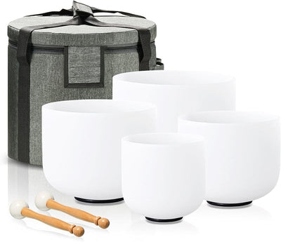 Set 4 Tazones Cristal Esmerilado Cuarzo 15-30cm con Bolsa