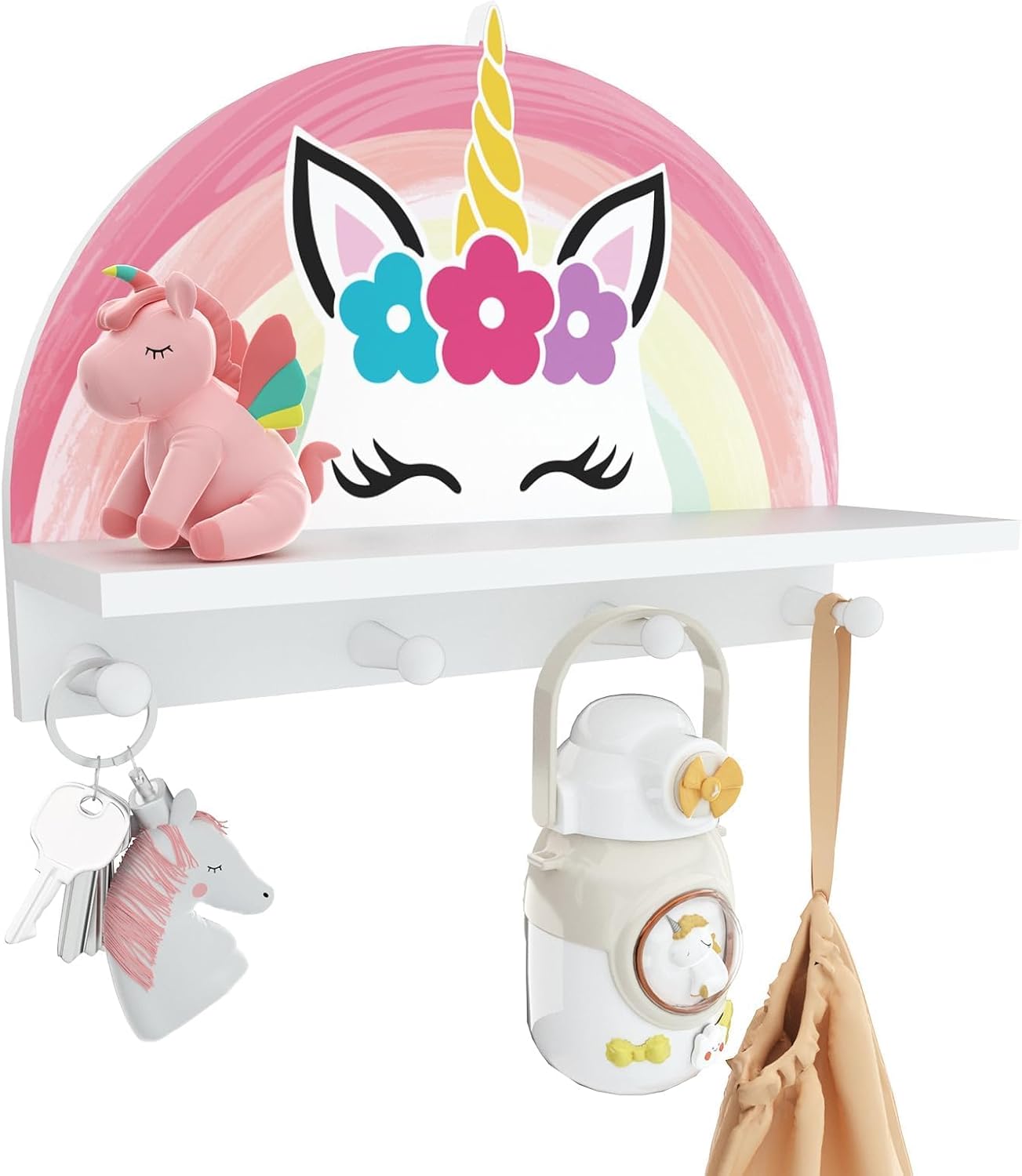 Estante unicornio para dormitorio niña con ganchos