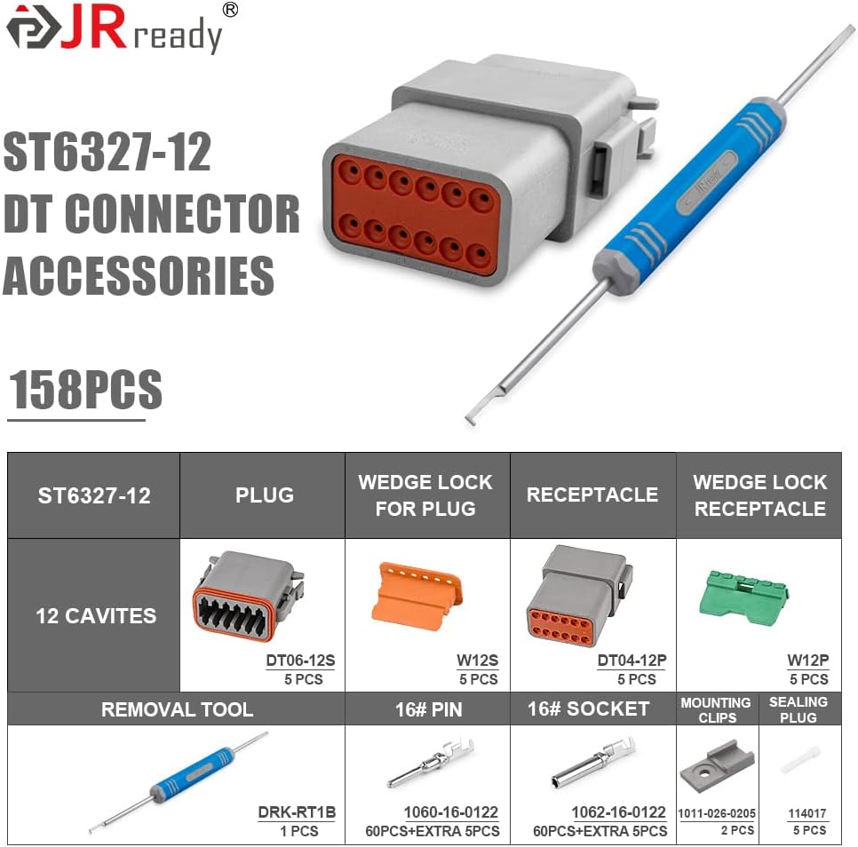 Kit conectores DT 12 pines grises 16 contactos para camiones