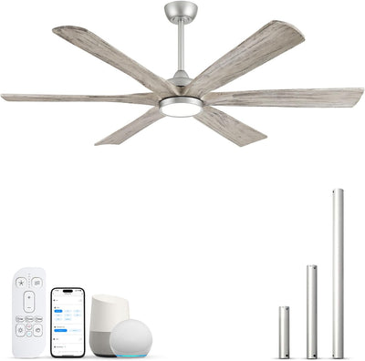 Ventilador techo 72pulg luz control remoto Alexa 6 cuchillas madera