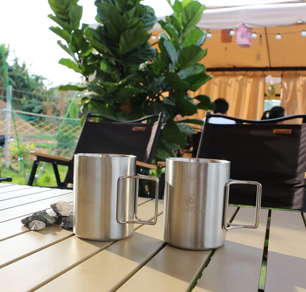 2 Tazas Café Acero Inox Aisladas Plegables para Campamento