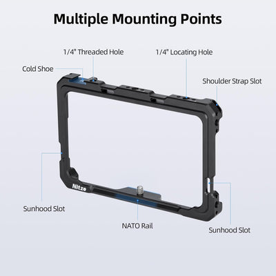 Jaula monitor Atomos Shinobi II con zapata fría y riel NATO