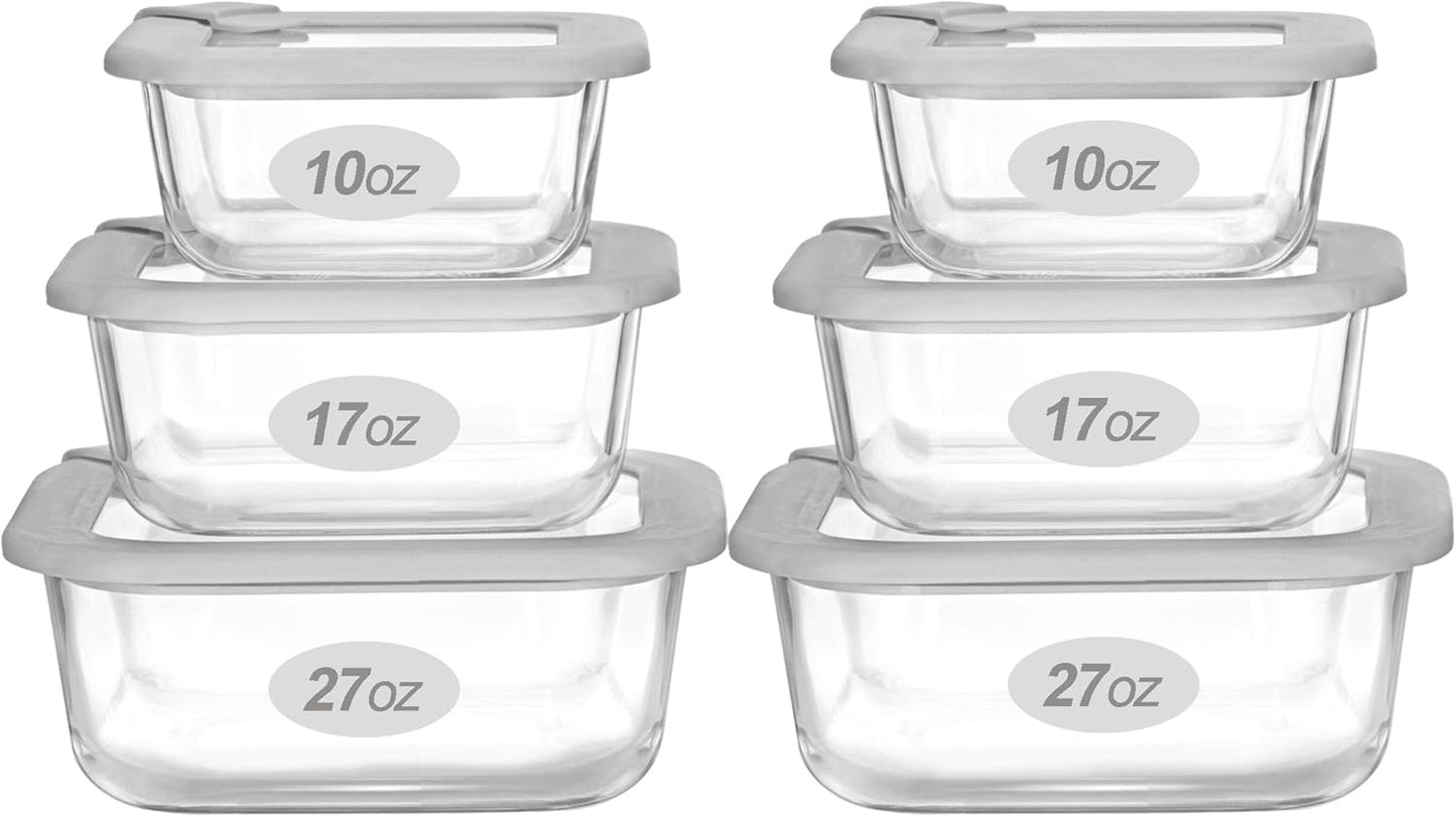 Contenedores vidrio con tapa cuadrados aptos microondas set