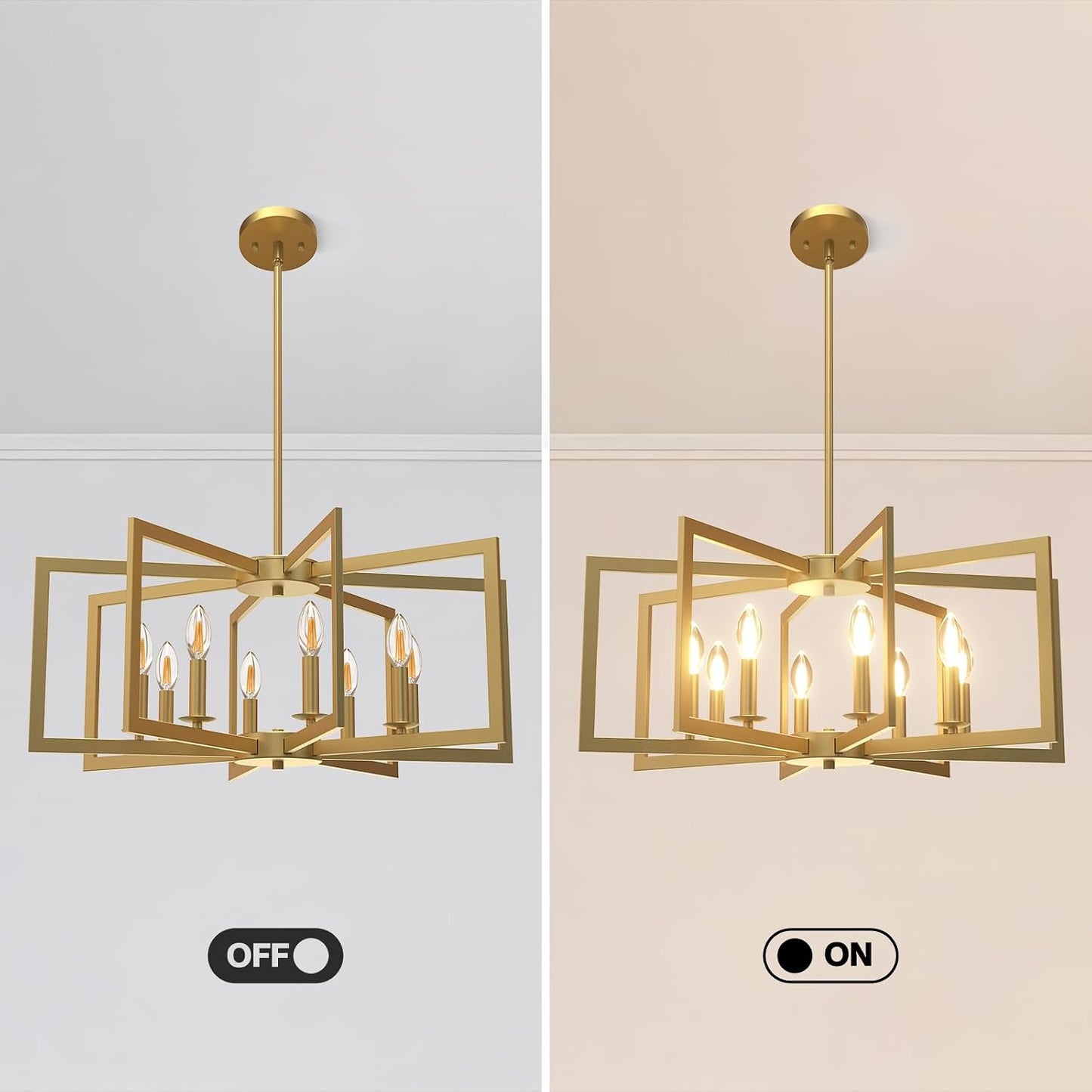 Candelabro dorado 8 luces geométricas para comedor y cocina
