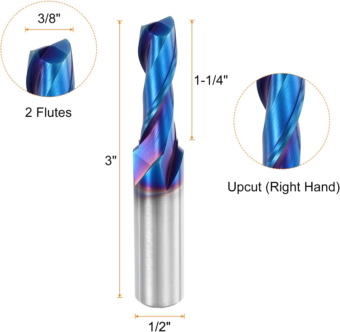 Broca enrutador espiral 3/8pulg fresa carburo 2 flautas 1/2pulg