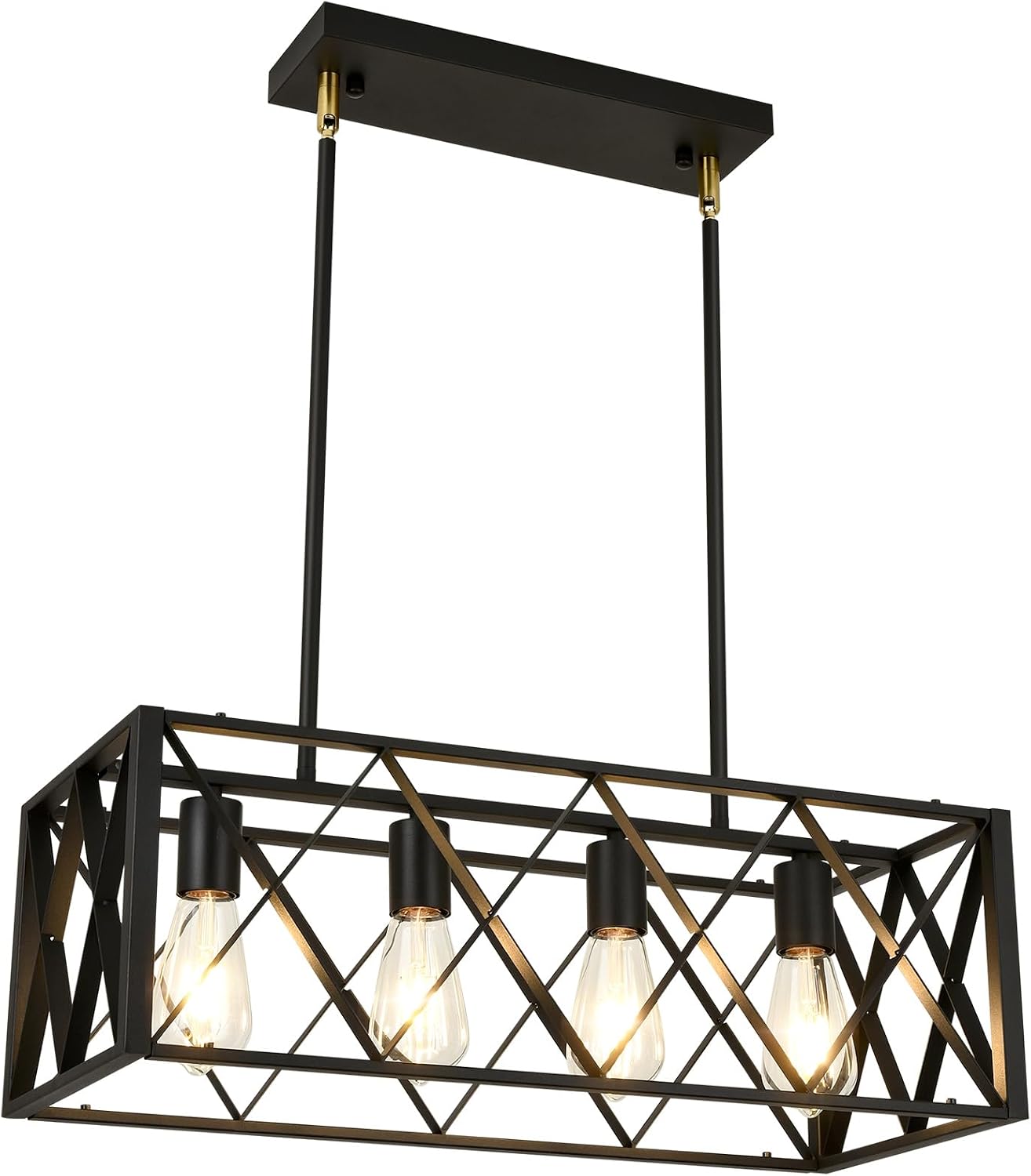 Candelabro rectangular industrial 4 luces para isla de