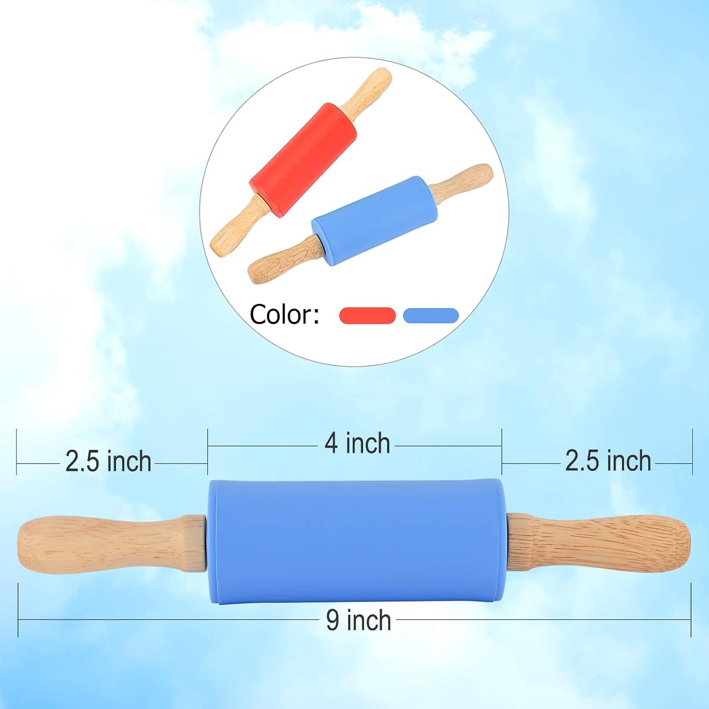 Rodillo silicona para niños antiadherente madera 9pulg set 2