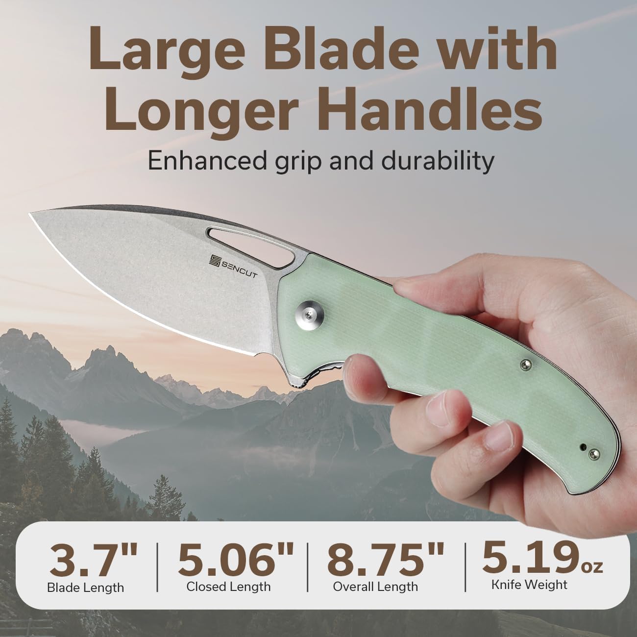 Cuchillo EDC plegable hoja 3.7pulg mango G10 camping