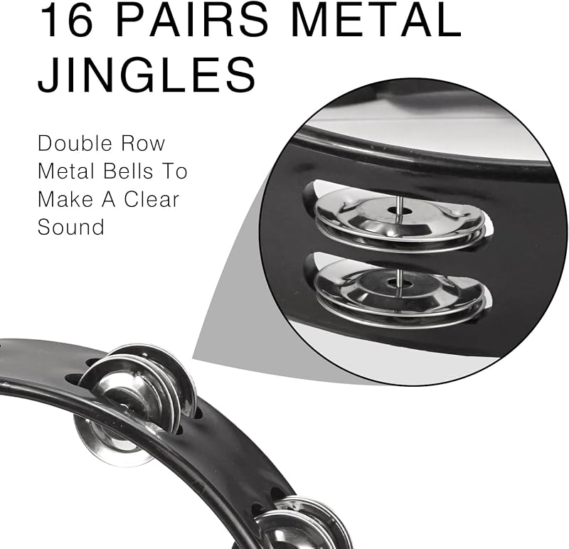 Pandereta de metal Jingles media luna para niños y adultos