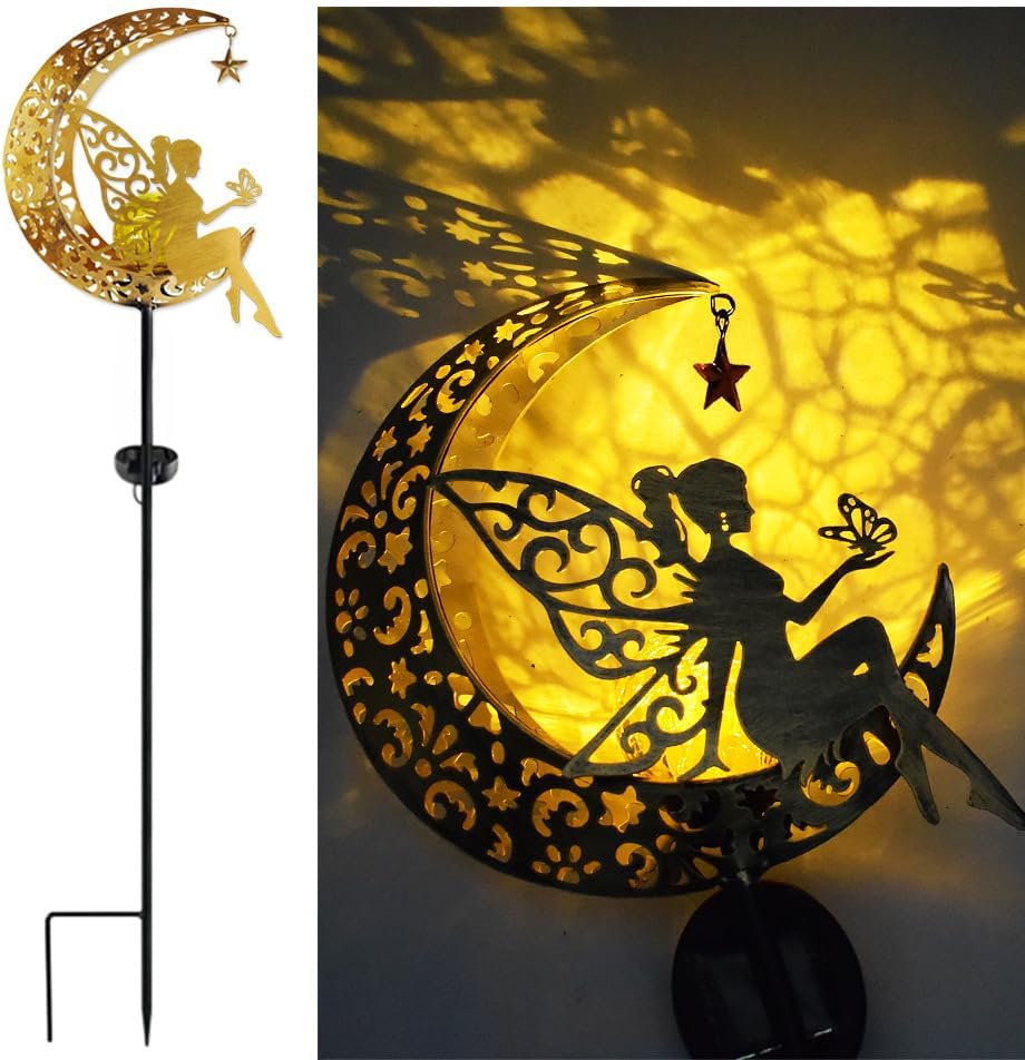 Luz hada flor luna solar hierro forjado jardín LED inalámbrica