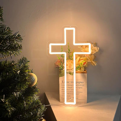 Letrero neón cruz de Jesús LED para pared USB Pascua Navidad