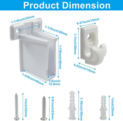 Pack 12 Soportes Estante Alambre Clips Pared Blancos con 4 Plástico