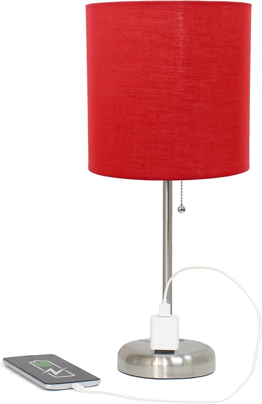 2 Pzas Lámpara Escritorio Acero Cepillado Tela Roja