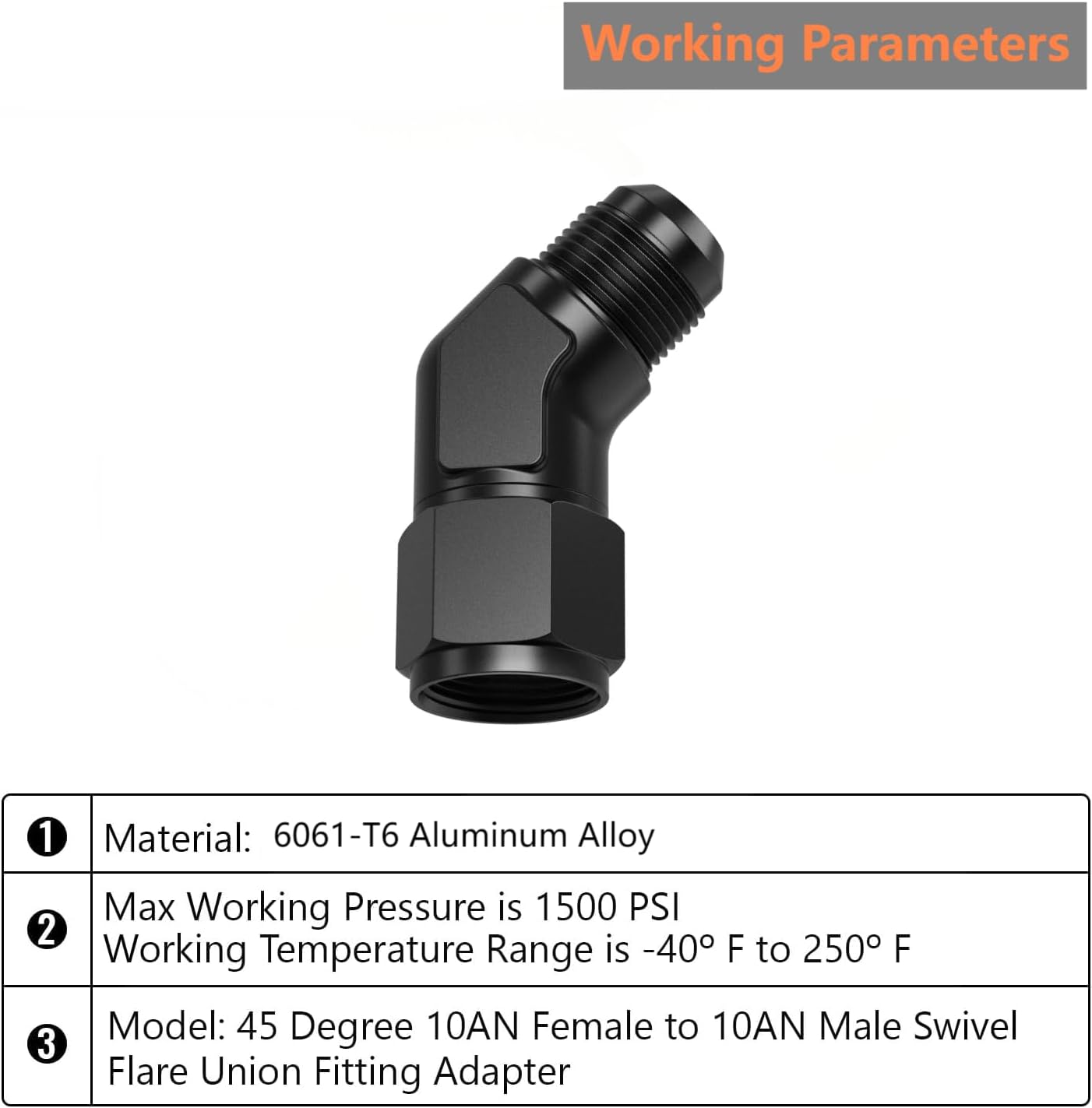 Adaptador codo giratorio 10AN aluminio negro