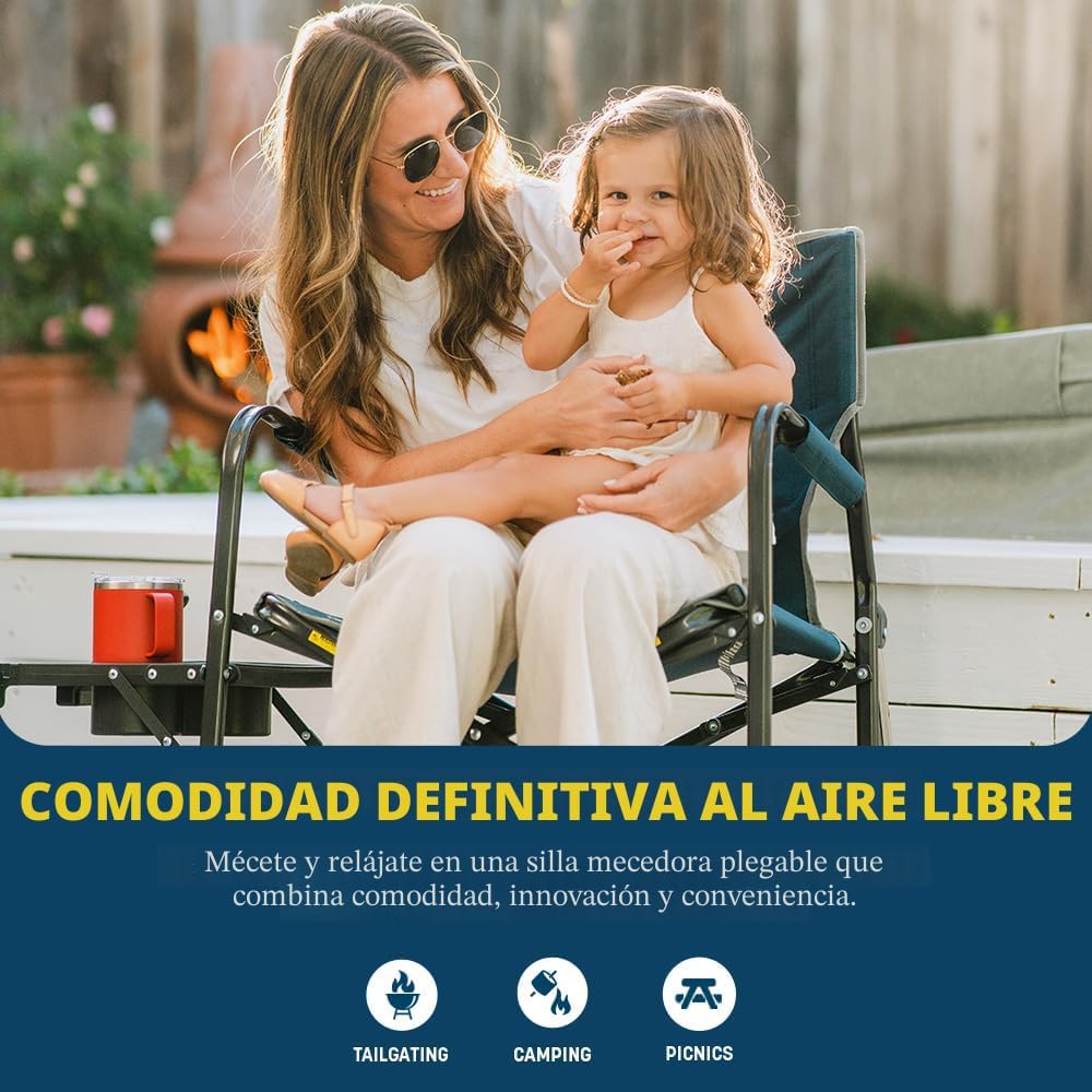 Silla mecedora plegable camping con mesa