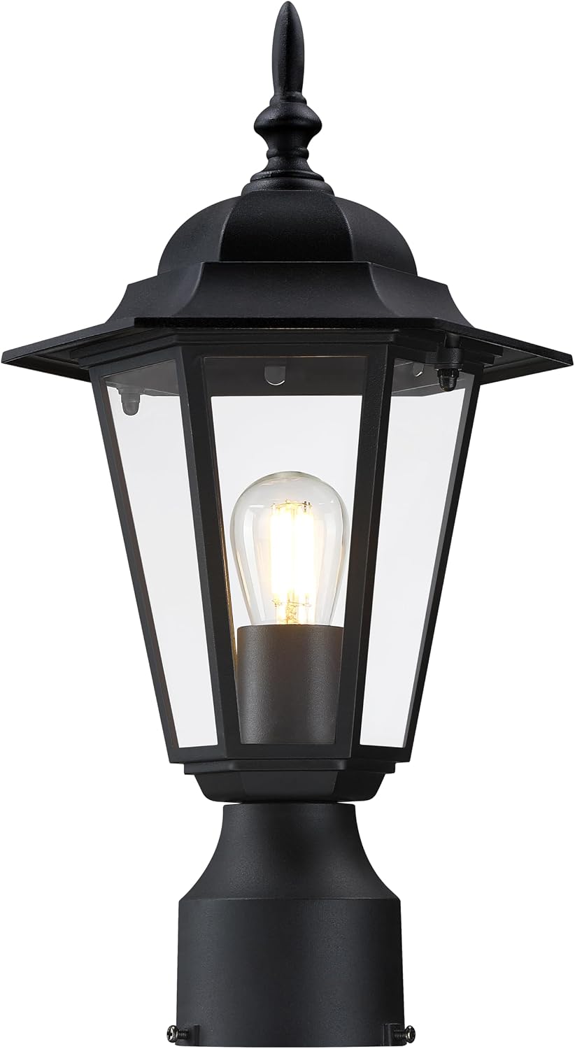 Luz poste exterior aluminio vidrio impermeable negro mate
