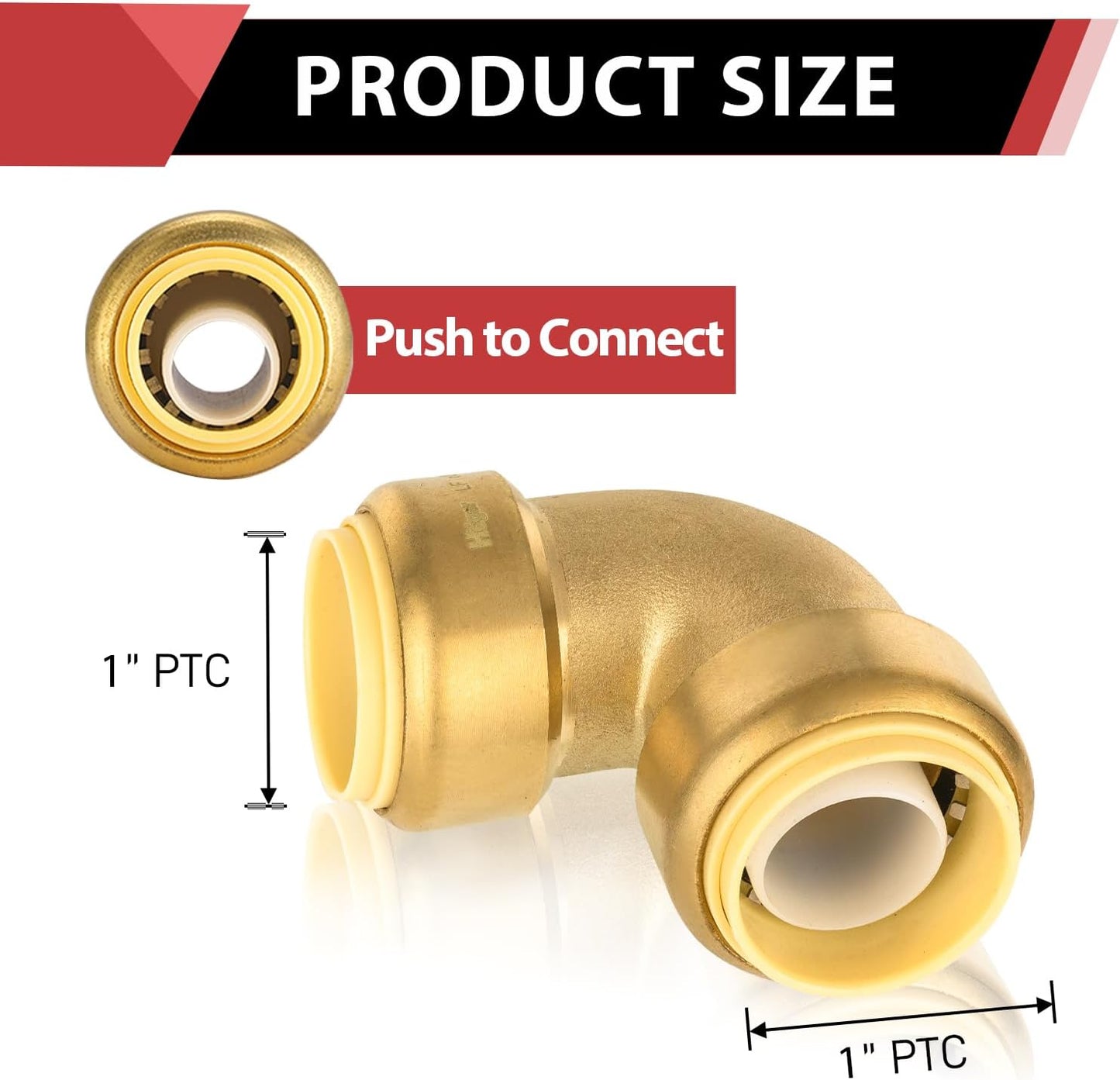Codo latón 1pulg para PEX cobre CPVC con clip