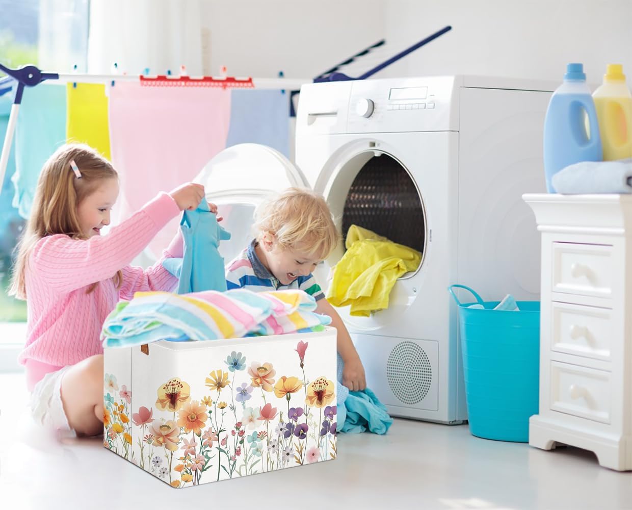 Cesta almacenamiento rectangular con asas para juguetes bebé