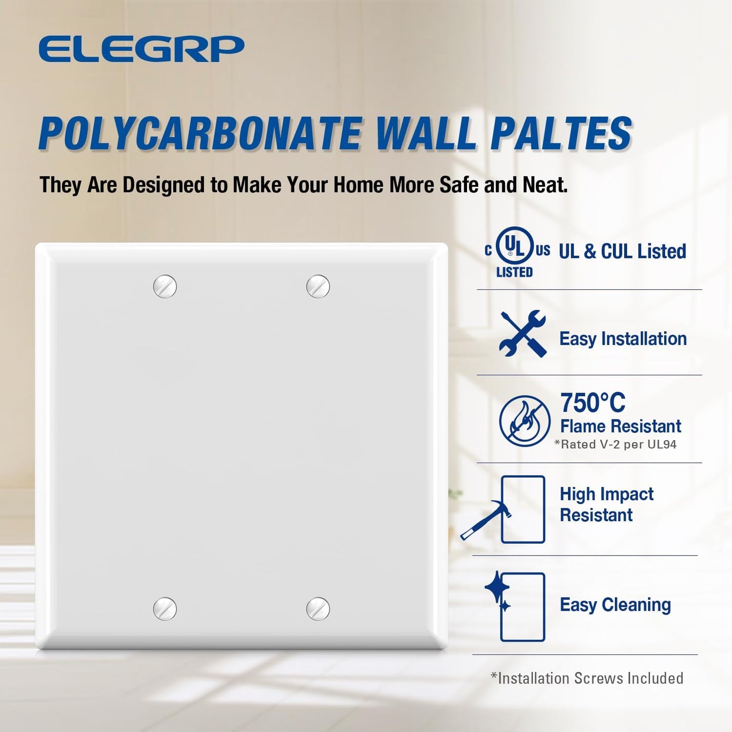 Placa pared 2 bandas 4.53x4.57" cubierta termoplástica UL
