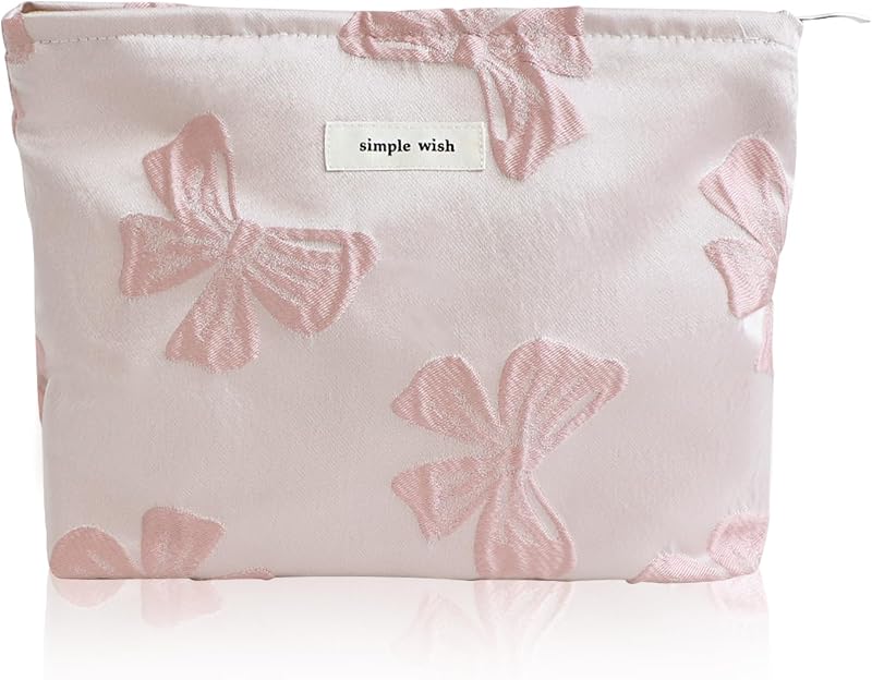 Bolsa maquillaje mujer con cremallera lazo rosa grande