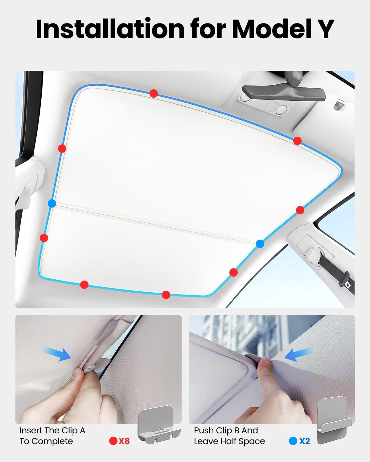 Clips sombrilla techo Tesla Model Y/3 gris