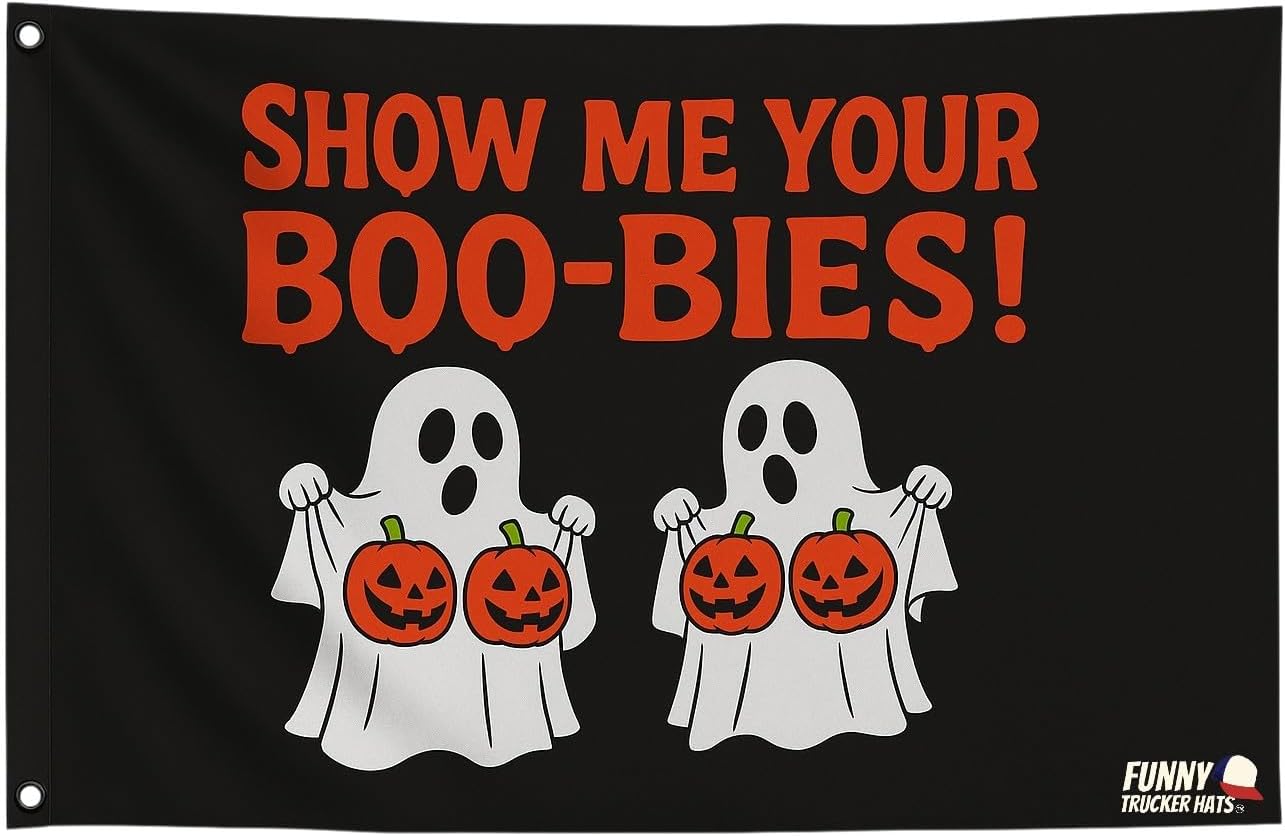 Bandera Halloween 3x5ft Fantasma Show Me Your Boo-Bies