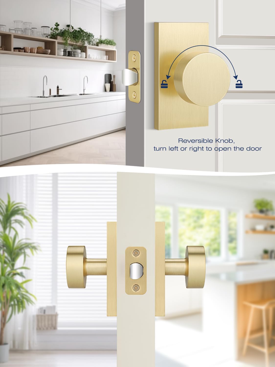 Pomos puerta oro cepillado set 3 manija paso sin llave