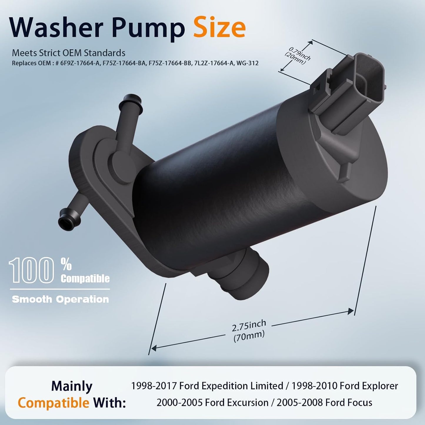 Bomba lavado parabrisas Ford Exp 98-17 6.6pulg manguera