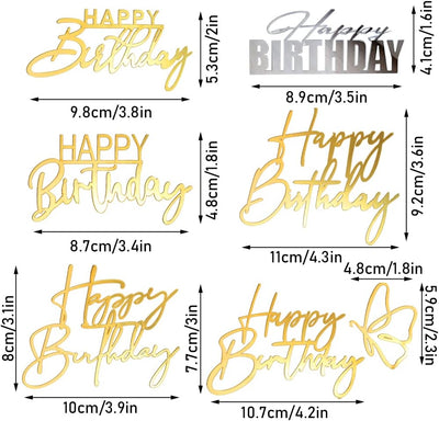 6 Pack Decoración Pastel Feliz Cumpleaños Acrílico Dorado