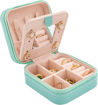 Caja organizadora joyas viaje con espejo azul
