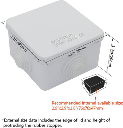 Caja eléctrica plástico ABS IP55 3.1x3.1x1.9pulg color blanco set 2
